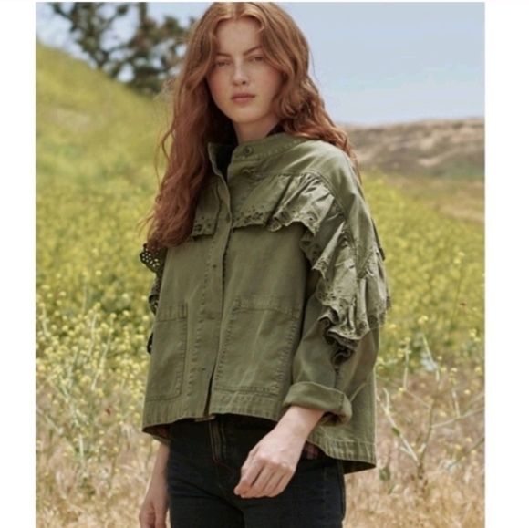 The GREAT. The eyelet green army ruffles jacket sz 1/S - Picture 1 of 9